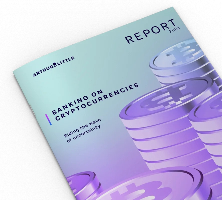 Banking on Cryptocurrencies - GFT Thought Leadership A close-up of a GFT publication titled "Banking on Cryptocurrencies," focusing on the integration and impact of cryptocurrencies within the banking sector.